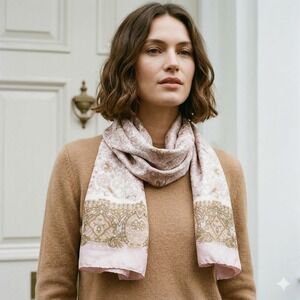 Burberry London Pink Paisley Silk Scarf Made in Italy Floral Oblong 10x60